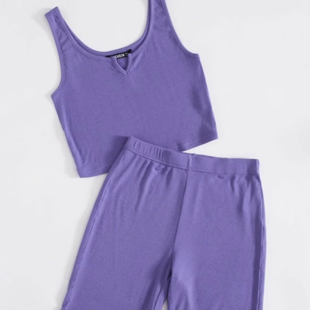 SHEIN Rib-knit tank top and legging shorts set NEW